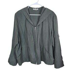 Dressbarn Woman Silk Linen Blend Hooded Jacket Green 20W Full‎ Zip Lightweight